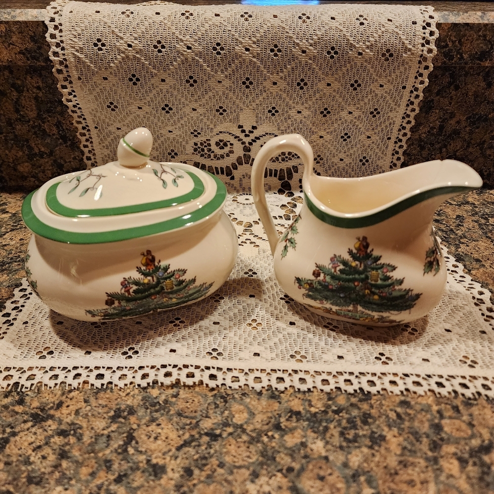 Spode Christmas Tree Creamer and Sugar Set